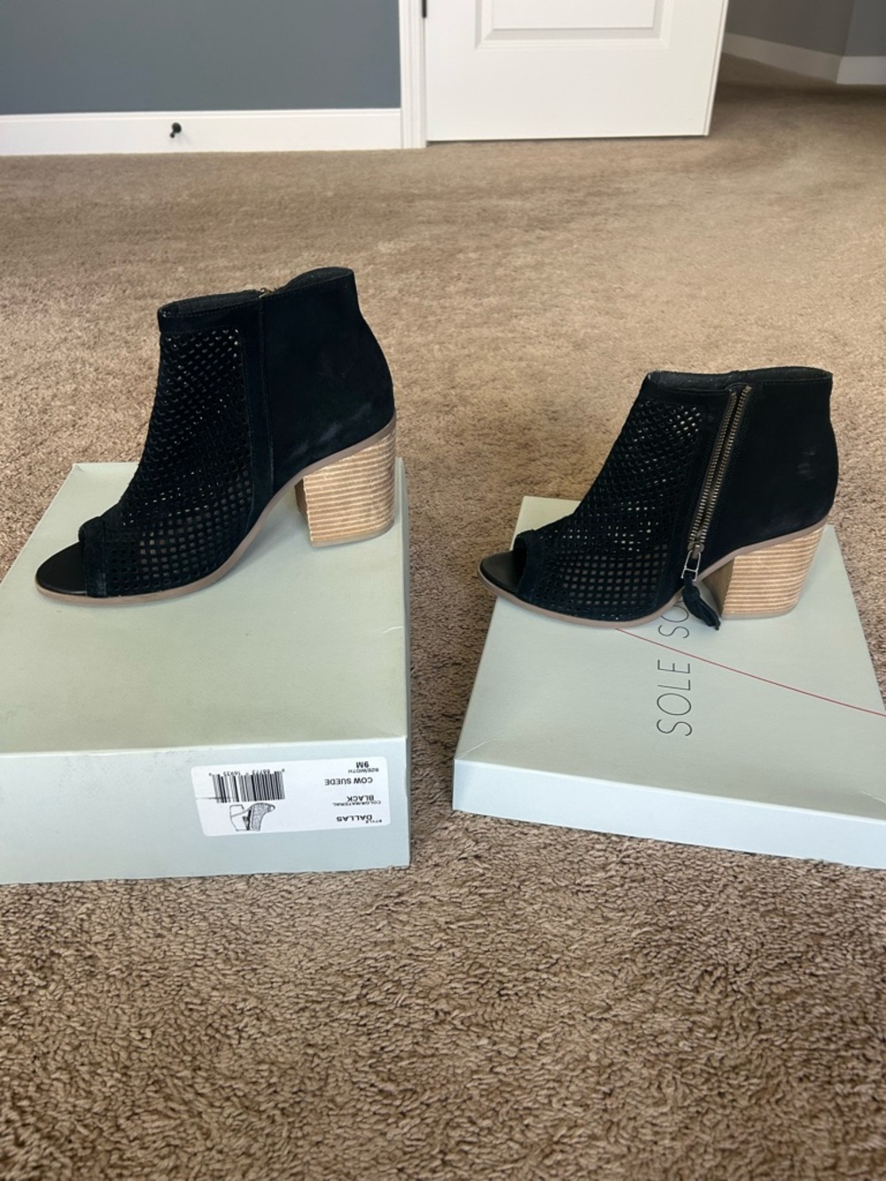 Sole Society Dallas Black Perforated Peep-Toe Suede Ankle Booties 9